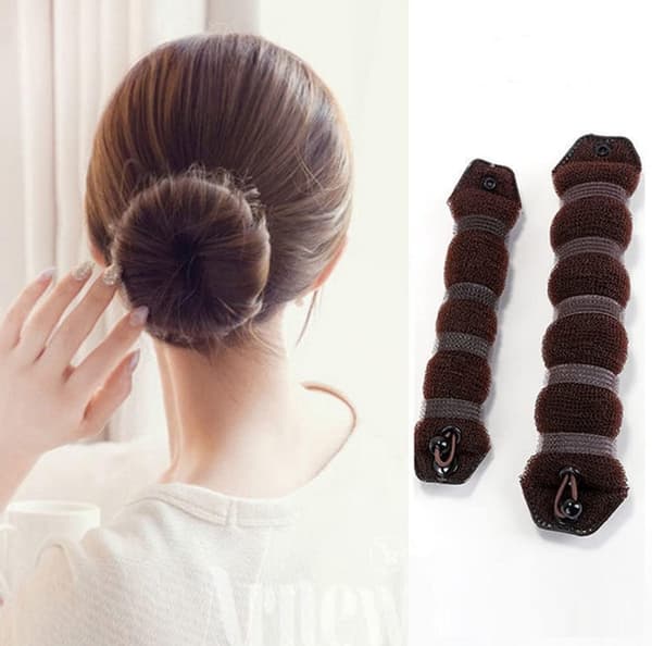 Värmelös svamp hårstylingverktyg, clip-on munkformad hårknutsverktyg, 1 stor + 2 små, brun