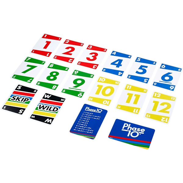 Mattel Games Phase 10 kortspel, sekvenser som i rummy, innehåller 108 kort, för hemmabruk.