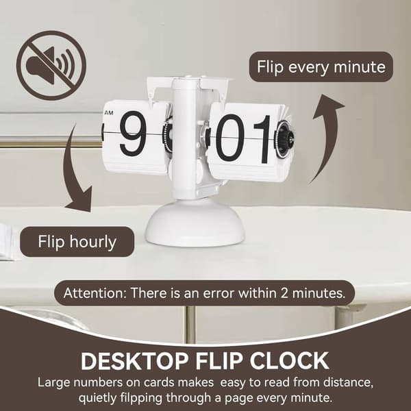Dailygoods Dailygoody Tyst Retro Flip-bordsklocka för inomhusbruk, Vit