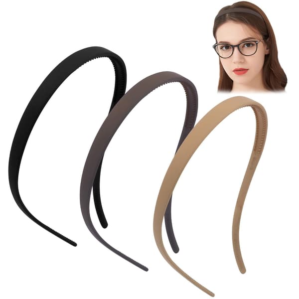 3-pack Zigzag Hårband - Tunna Hårband för Kvinnor - Matt Finish för Vardagsbruk (Svart + Khaki + Kaffe) (3-pack)