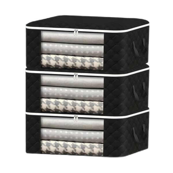 3-pack 35L Klädförvaringsväskor Vikbara Förvaringsväskor för Under Sängen Täcke Förvaringsväskor Garderob Förvaringsväskor med Transparent Fönster Robust Tyg Svart