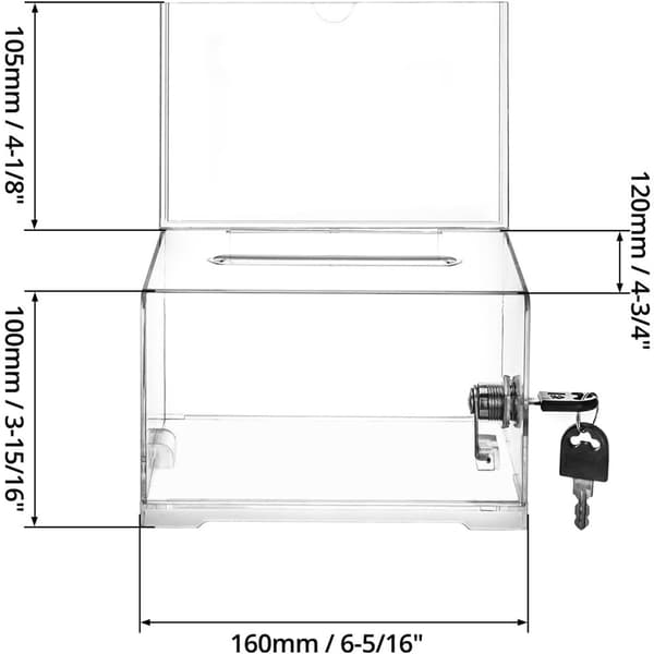 Låsbar donationsbox, kassalåda, akryl röstlåda, transparent förvaringslåda (16 x 12 x 10 cm)