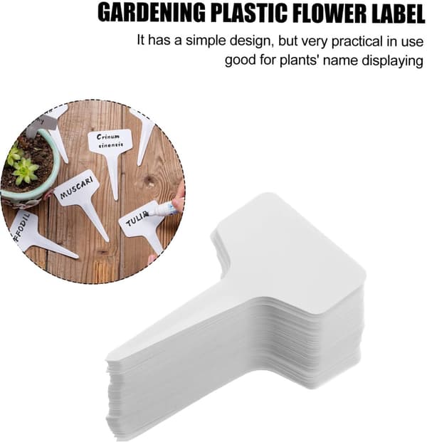 100-pack T-formade vattentäta växtetiketter, markörer för krukväxter, vita.