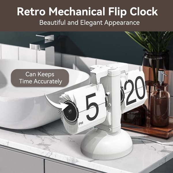 Dailygoods Dailygoody Tyst Retro Flip-bordsklocka för inomhusbruk, Vit