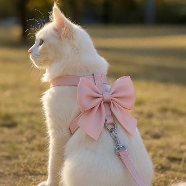 Kattselekoppel med rosett för att förhindra rymning, rosa