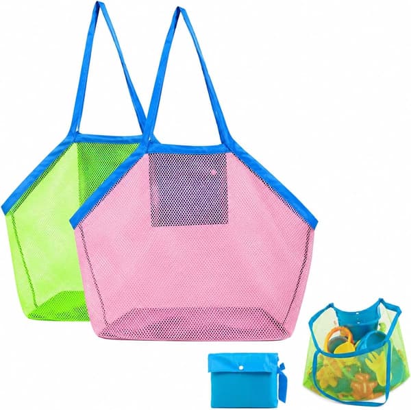 Nätstrandväskor, 2-pack, 40×24×40 cm, hopfällbara