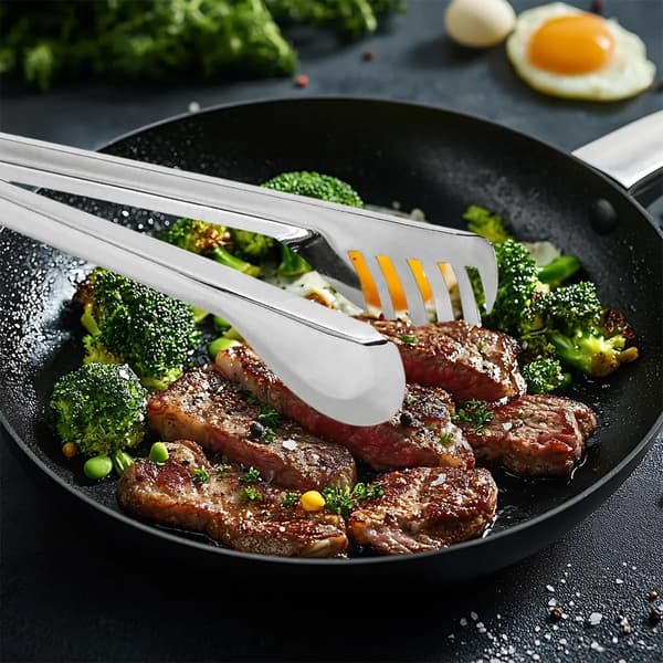 Multifunktionell grilltång i rostfritt stål, tvådelat set, för matlagning, grillning, sallad och servering, silver.