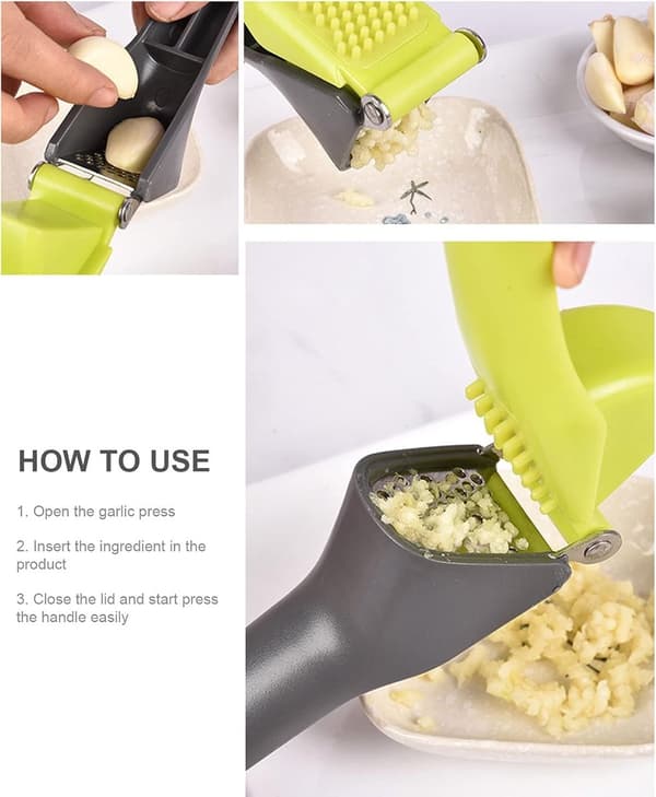 Vitlökspress Kök - Ingefärspress - Kulinarisk Förberedelse - Ergonomisk Design - Rostfritt Stål - Grön Grå