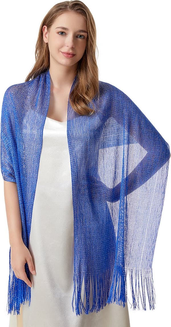 Heldräkt - Blå (175 x 45 cm) Sjal - Damshawl med tofsar