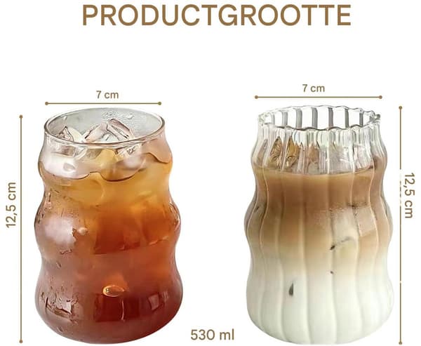 Set med 2 räfflade dricksglas 530 ml för iskaffe och cocktails