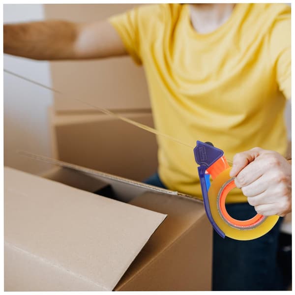 Tejpklippnings- och förseglingsset (2 delar), kartongförseglingsverktyg, orange och blå.