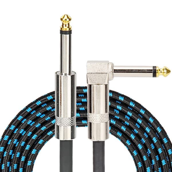 Flätad Gitarrkabel 3M Gitarrinstrumentkabel 6,35mm Rät Vinkel till Rak Svart Blå