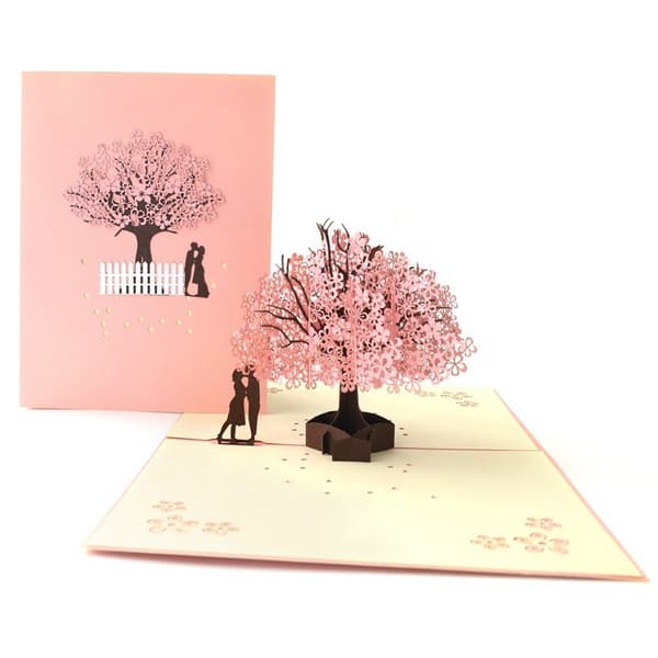 3D Grattiskort - Alla hjärtans dag-grattiskort - Födelsedagsgrattiskort - Bröllopsgrattiskort med kuvert - Körsbärsblomningsgrattiskort