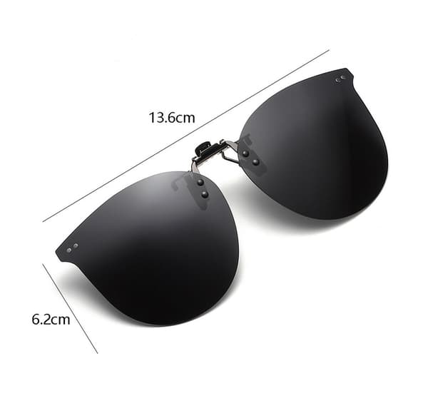 Uppfällbara polariserade clip-on solglasögon, UV-skydd, passar de flesta bågar, unisex, svarta.