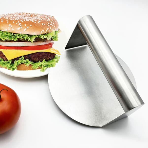 Fyrkantig hamburgarform i rostfritt stål, 15×14×7cm, för hemlagade grillbiffar, silver.