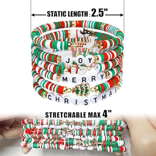 6-pack jularmband - glada stapelbara armband i godisstilsdesign - för kvinnor och tonåringar - perfekt julklapp