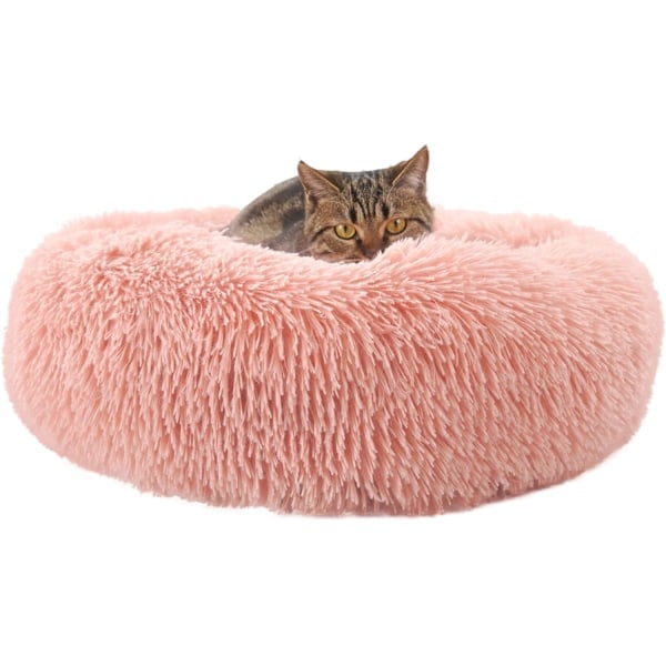 Rosa Plyschmunk Hundsäng, Lugnande Rund Hund- & Kattsäng Mjuk Fluffig Husdjursmatta Självvärmande Valpsäng 50cm