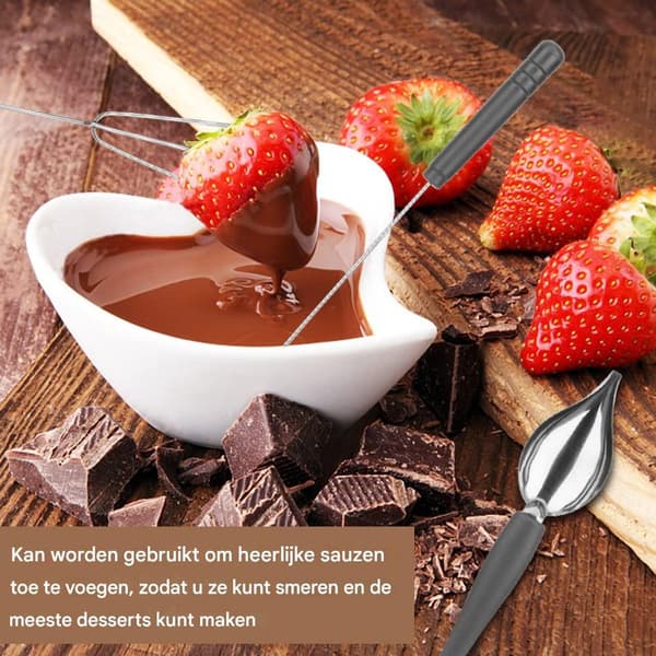 Chokladdekorations- och doppskedsset (5 delar), verktyg för matlagning, efterrätt och sockerkonst, silver.