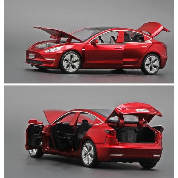 1:32 Tesla Model 3 Metall Leksaksbil med Ljus- och Ljudeffekter, Leksak för Pojkar, Gåva, Model 3 Röd