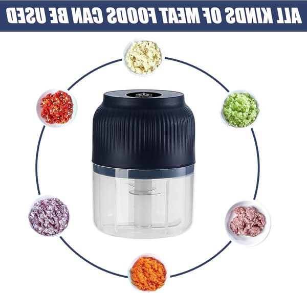 Sladdlös USB Mini Elektrisk Hackare, 300 ml, för köksvitlök, lök, grönsaker & nötter