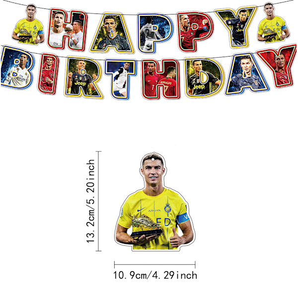 Ronaldo Fotboll Grattis på födelsedagen Party Dekorationer Banner Ballonger Tårtdekoration