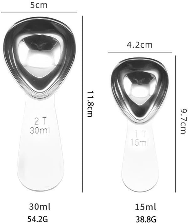 30 ml kaffemåttskedset i rostfritt stål (två delar), för mätning av kaffe, te och proteinpulver, silver