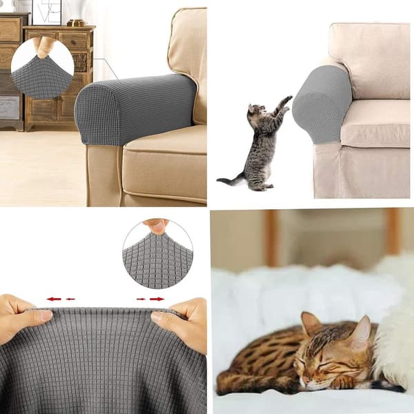 Elastiskt överdrag till fåtölj, svart jacquard, tvättbart, armstödsskydd till soffa