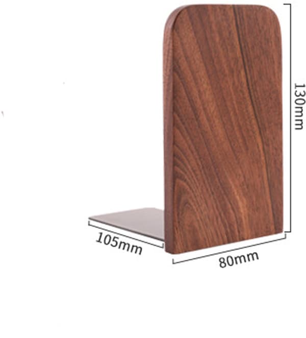 Bokstöd i massivt trä, stålbas, 10,5×8×13cm, bok- och CD-förvaring, brun.