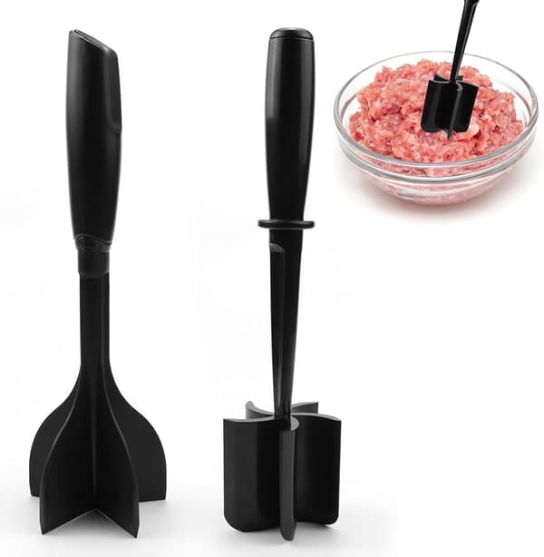 2 stycken potatispressar - köttpress - purépressar - värmebeständig köttpress för köttfärs - mixer - ergonomisk - diskmaskinssäker - svart