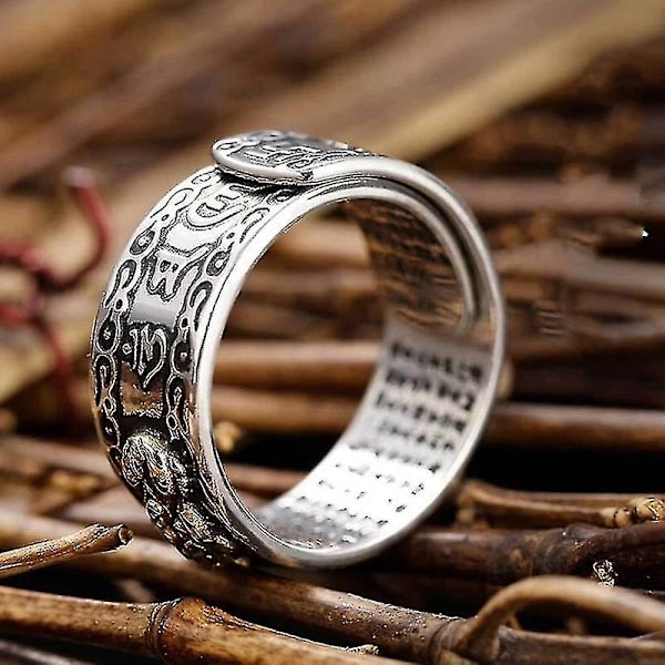 Feng Shui Pixiu Mani Mantra Skydds- och Förmögenhetsring Amulett Lyckobringande Öppen Justerbar Ring Buddhistisk