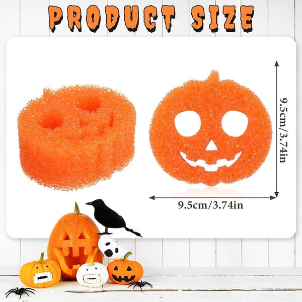 Halloween Pumpa Orange Dubbelsidig Skrubbsvamp (Repfri), Multifunktionell för Diskning, Kök/Badrumsrengöring
