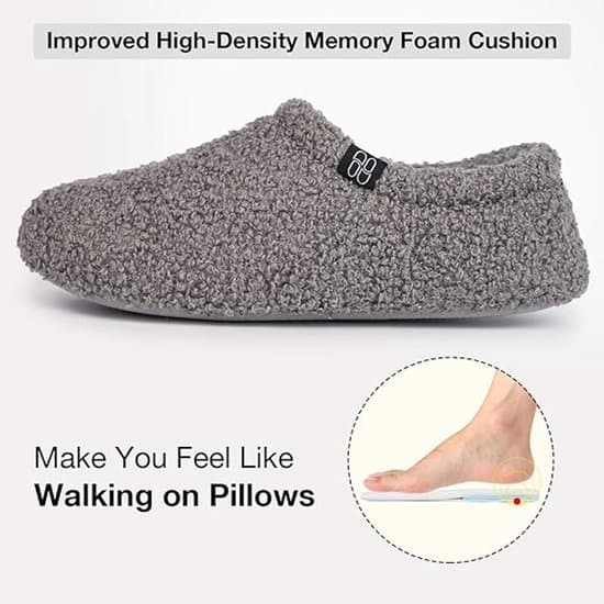 Damtofflor - Fluffig lockig mocka - Med memory foam-sula - För inomhusbruk - Grå - Storlek 38-39