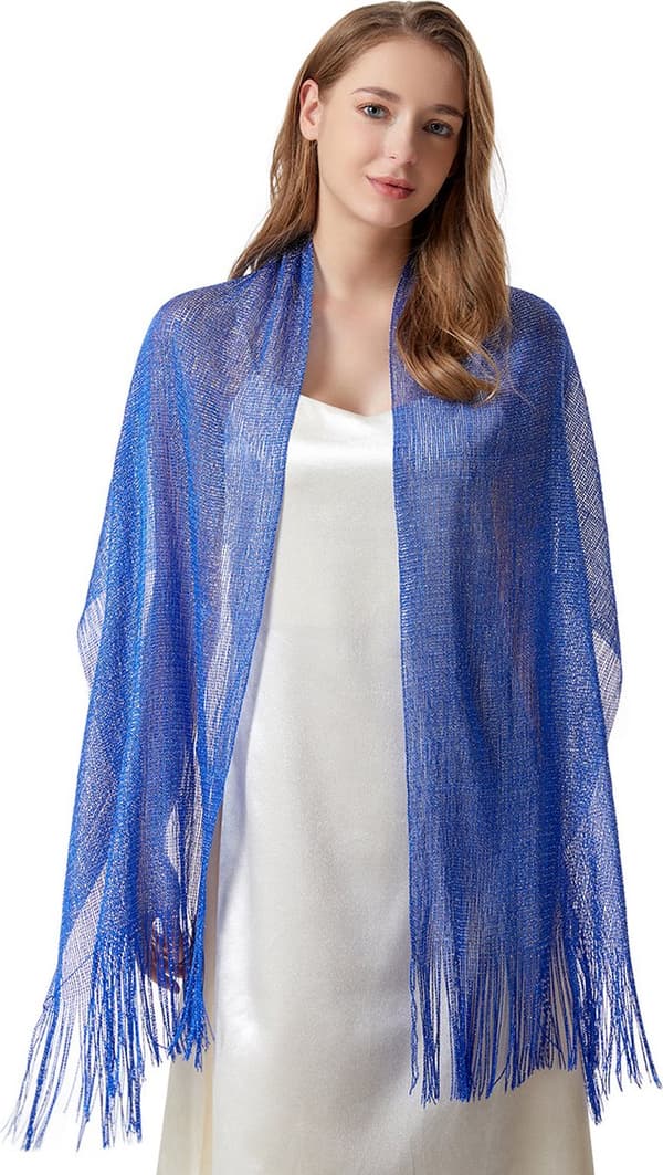 Heldräkt - Blå (175 x 45 cm) Sjal - Damshawl med tofsar