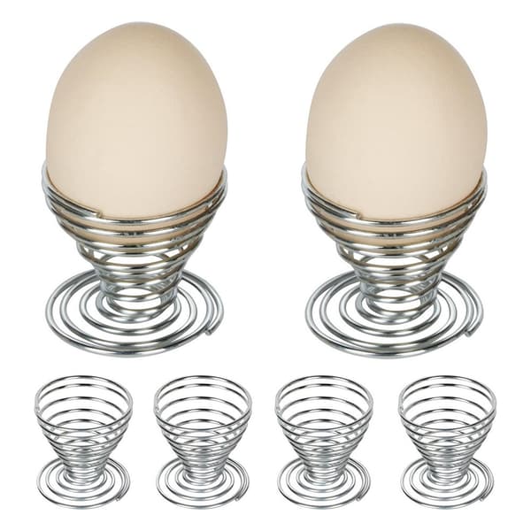 6-delars spiral äggkopp set - Rostfritt ståltråd - Vacker äggbricka - Silver