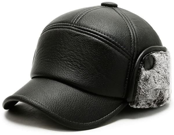 Vinterbaseballkeps för män med öronlappar i läder, vindtät och varm för utomhusvandring, grå.