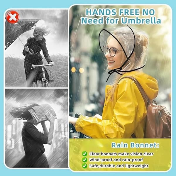 2-pack regnhattar för kvinnor med visir - transparent - vattentäta regnhattar i plast - extra tjocka