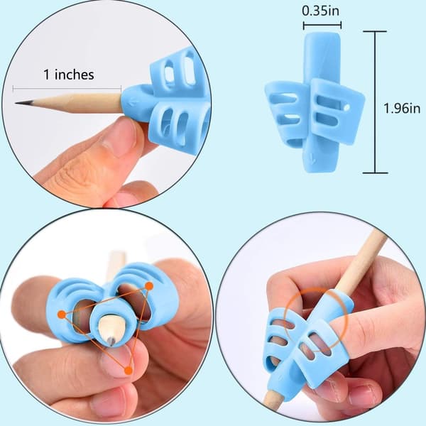 10-delars skrivset - Ergonomisk fingerguide - För barnpennor (Grön, Rosa, Mörkblå, Ljusblå, Orange)