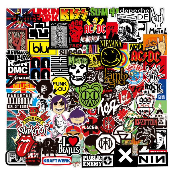 200 band-klistermärken, rock and roll-musikklistermärken, punkrock