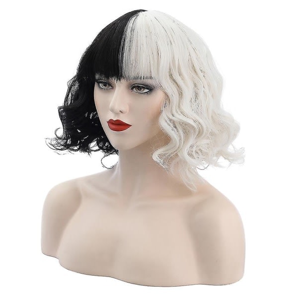 Cruella De Vil Peruk Kvinnor Cosplay Lockigt Hår Kort Vågig Peruk