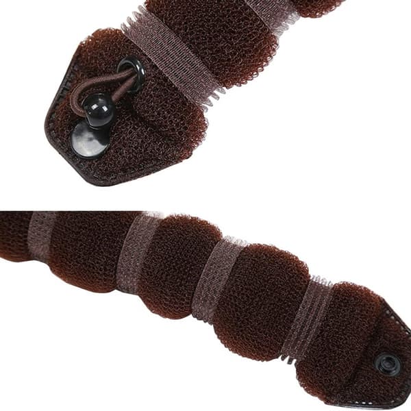 Värmelös svamp hårstylingverktyg, clip-on munkformad hårknutsverktyg, 1 stor + 2 små, brun