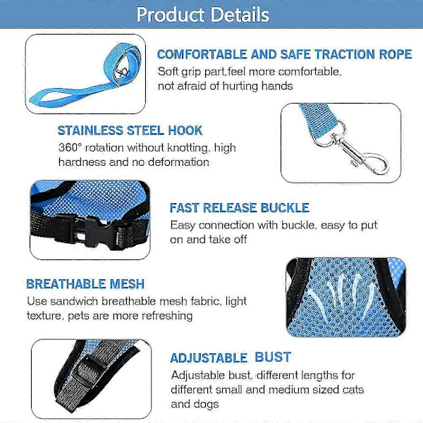 Reflekterande Justerbar Sele Väst för Katt med Koppel för Promenader