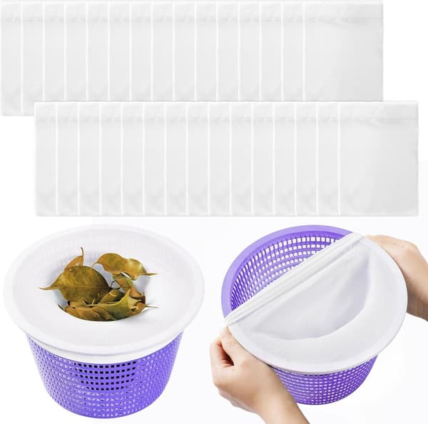 Pool dammsugarfilterpåsar, 4-pack, finmaskig dragsko, återanvändbara.
