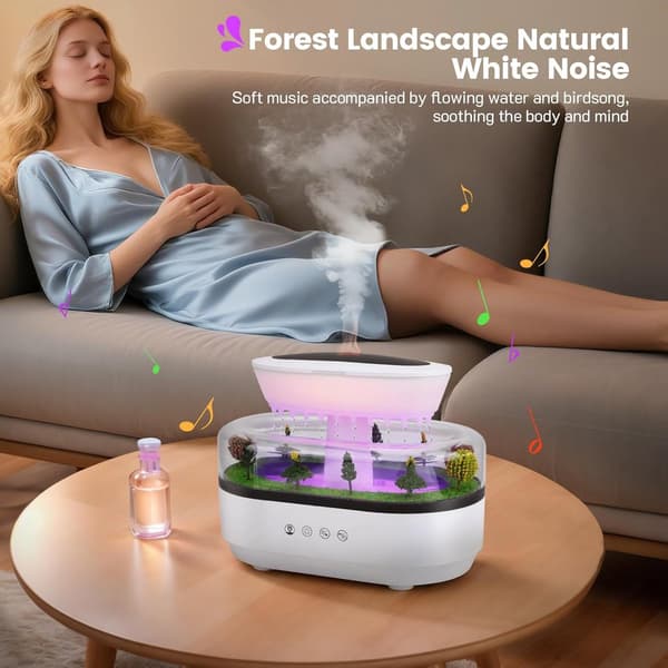 Regnluftfuktare - Aromadiffuser - Avkopplande Atmosfär - 7 Färger LED - 250 ml - Vit