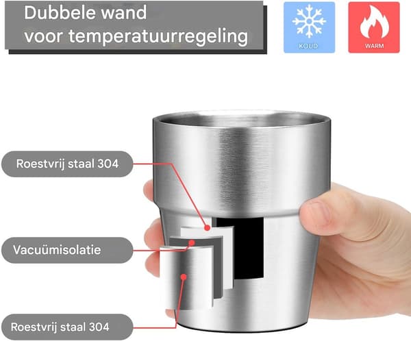 Stapelbar campingmugg i 304 rostfritt stål (2 delar), 175 ml, för utomhus- och hemmabruk, silver