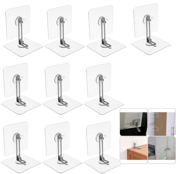 Borrfria möbelankare mot tippning, 10-pack, för skåp- och bokhyllfixering, transparent.