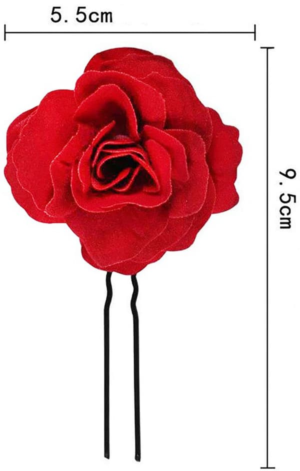 6 st U-formade hårnålar med rosor för bröllop, fest och vardagsfrisyrer, Röd, Present
