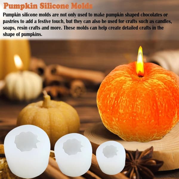 3D Pumpa Silikonformar för Ljus/Tvål, Liten/Mellan/Stor & 3-håls Mini-pumpa, DIY Halloween/Höst