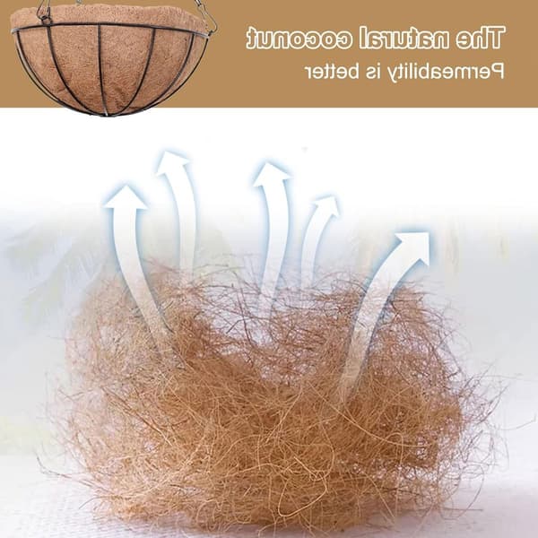 Två hängande blomkrukor med kokosfiberfoder, 25,5 cm, med kedja, lämpliga för balkongträdgårdar, bruna.