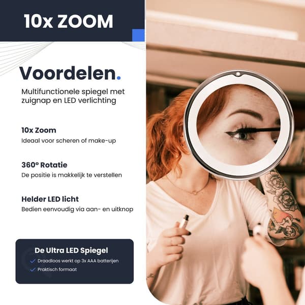 10x LED-sminkspegel med sugpropp, 1 st, badrum/sminkbord