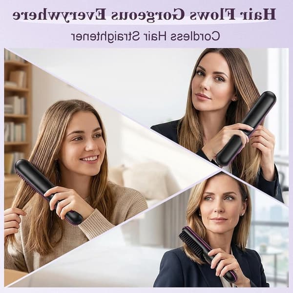 Bärbar sladdlös joniserande stylingborste för kort hår, 3 värmeinställningar, LCD-display, för daglig användning